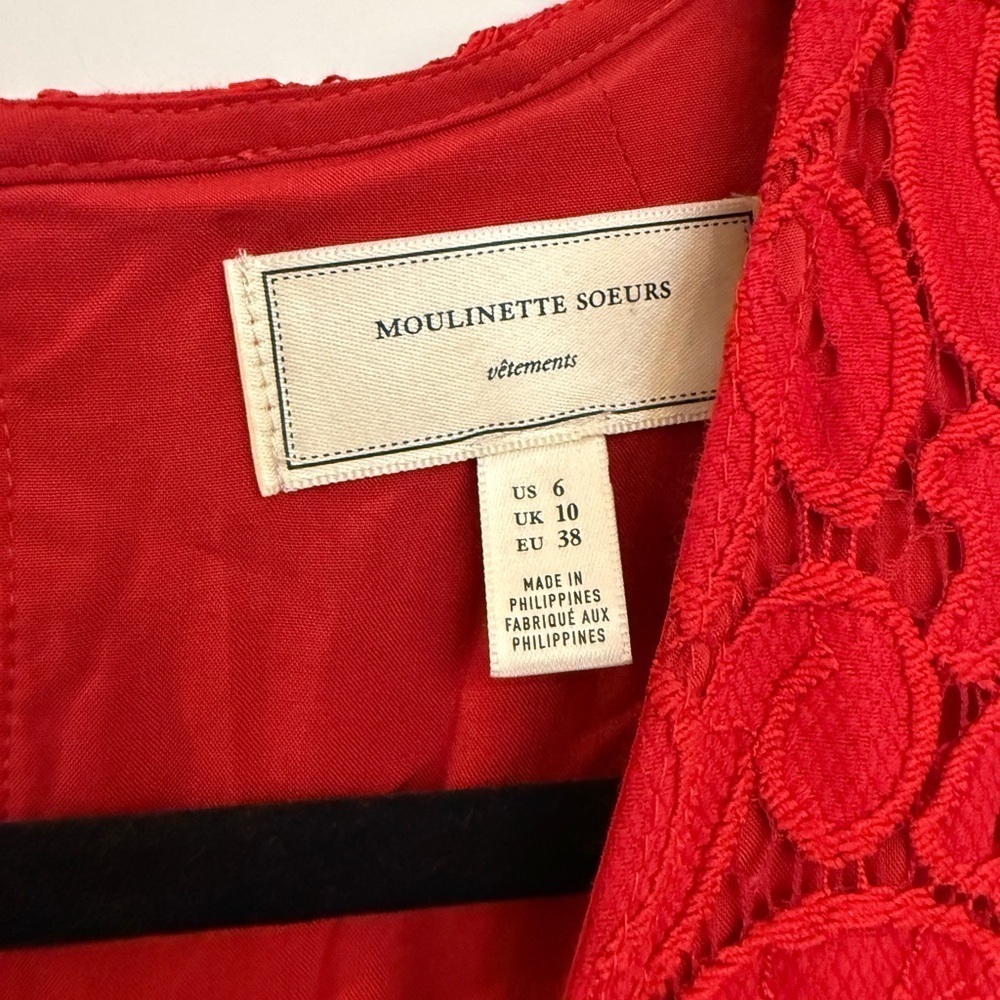 Moulinette Soeurs Anthropologie Red Lace Jumpsuit Size 6 - Picture 5 of 5